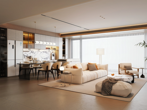 式现代客餐厅 餐桌椅 餐边su模型