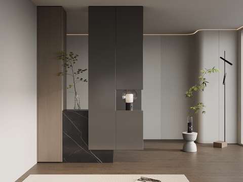 意式极简玄关柜 入户鞋柜su模型