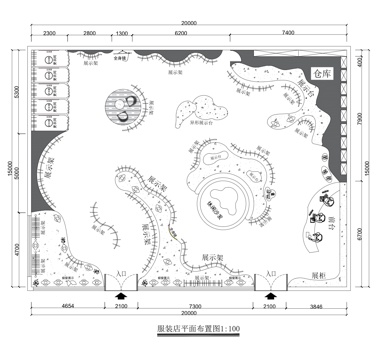 现代异形服装店平面布局图cad施工图