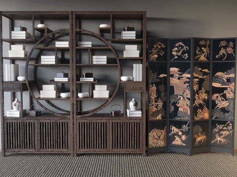 中式博古架 装饰柜su模型