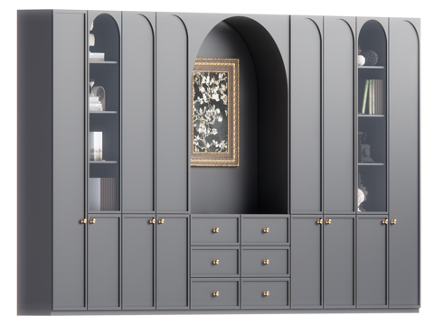 复古中古风书柜su模型