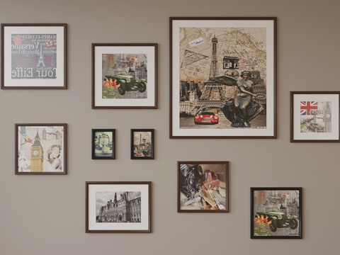 现代照片墙 相框 墙饰su模型