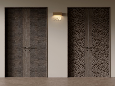 现代意式对开门 实木门su模型