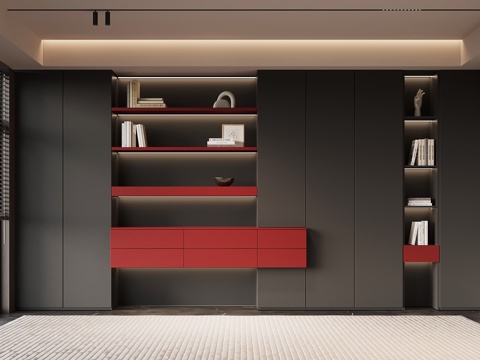 现代意式书柜su模型