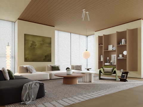 现代原木风客厅su模型