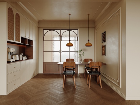  中古风餐厅 酒柜 餐桌椅3d模型 