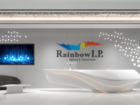  现代公司前厅 接待区 接待台 服务台 公司前台背景墙3d模型 