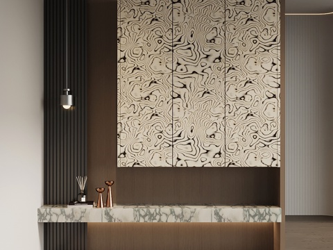 意式极简玄关柜 入户鞋柜 玄关背景su模型