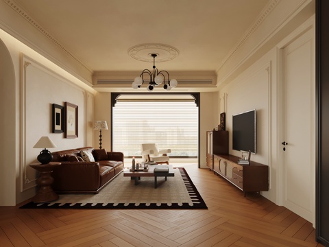  中古风客厅 沙发茶几 电视柜 法式电视柜3d模型 