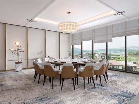 餐厅包间 包间包厢 餐桌椅 圆桌 新中式包厢su模型