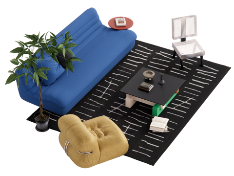 现代包豪斯沙发茶几组合su模型