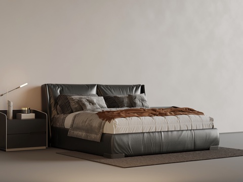 现代双人床 床头柜su模型