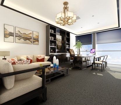  新中式经理办公室3d模型 