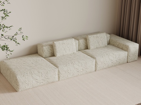 现代中古风多人沙发 休闲沙发su模型