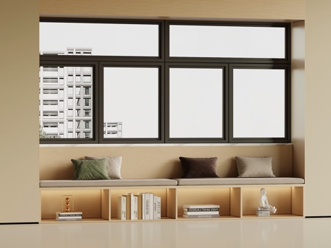 现代飘窗 飘窗书柜 窗户su模型