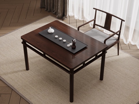 新中式茶桌椅 茶台su模型