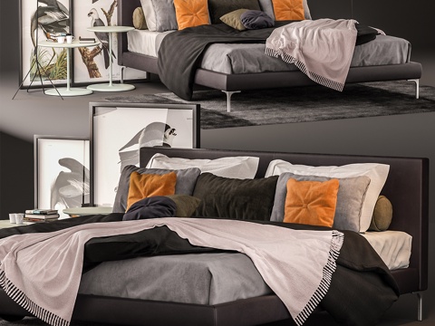  现代双人床模型组合3d模型 