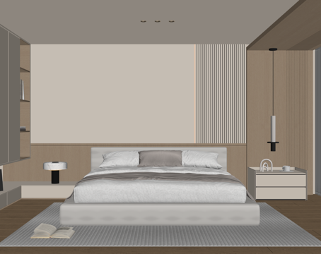 现代卧室 双人床 衣柜su模型