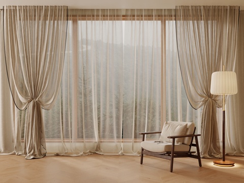 现代简约窗帘 通用窗帘 布帘 纱帘su模型