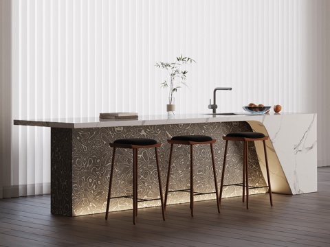 现代意式岛台 餐桌 吧凳 吧台su模型