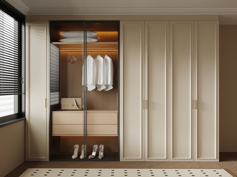  法式奶油风衣柜3d模型 