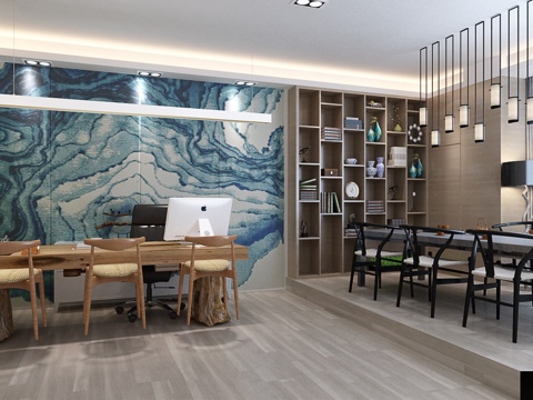  新中式 办公室 经理办公室3d模型 