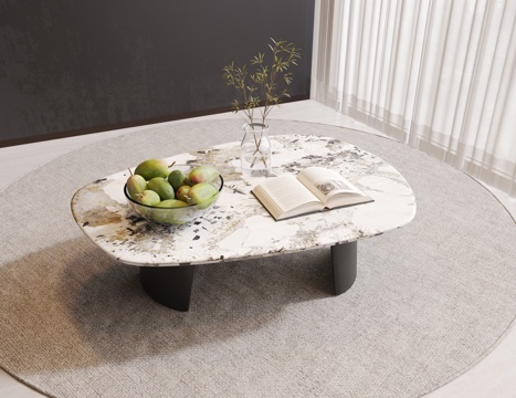 现代茶几 大理石茶几 异形茶几 茶几摆件 水果su模型