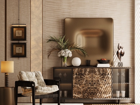 现代意式玄关柜 端景台玄关 意式装饰性玄关 海派风玄关柜su模型