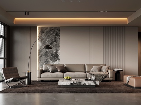 现代意式客厅 沙发背景墙 沙发茶几组合su模型