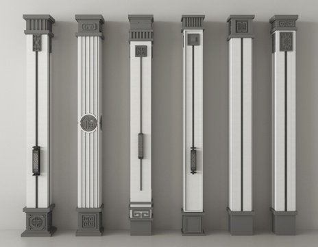 新中式柱子 罗马柱 方柱 景观柱 角柱su模型