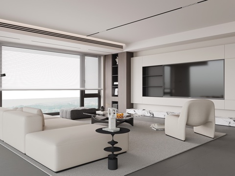 现代客厅 沙发茶几组合 电视背景墙su模型