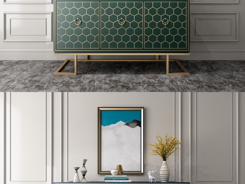  美式现代美式实木餐边柜3d模型 