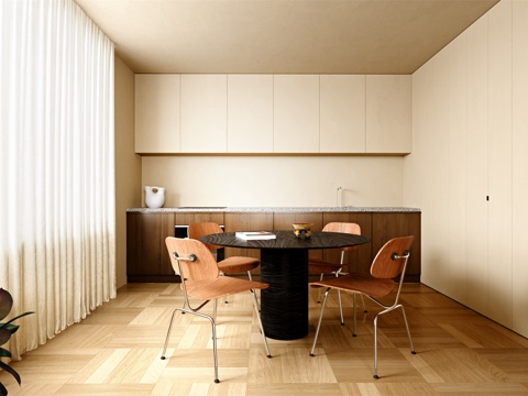  复古侘寂圆桌餐厅 家居餐厅 中古餐厅3d模型 