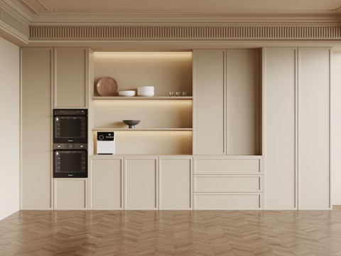 法式奶油风酒柜 餐边柜su模型