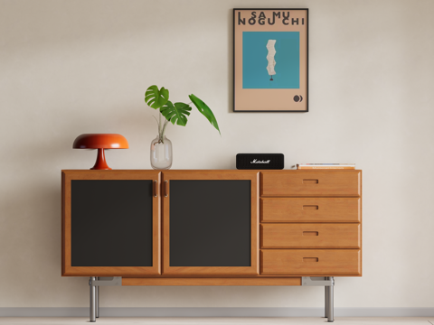 中古原木风储物柜su模型