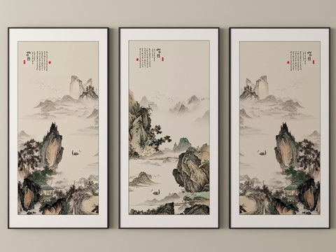 新中式挂画 装饰画 字画su模型