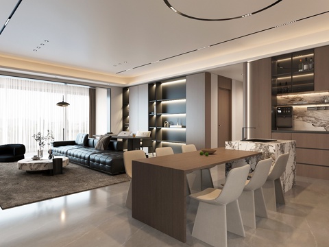  现代意式客餐厅 高级灰客餐厅 横厅客餐厅 轻奢意式客餐厅3d模型 