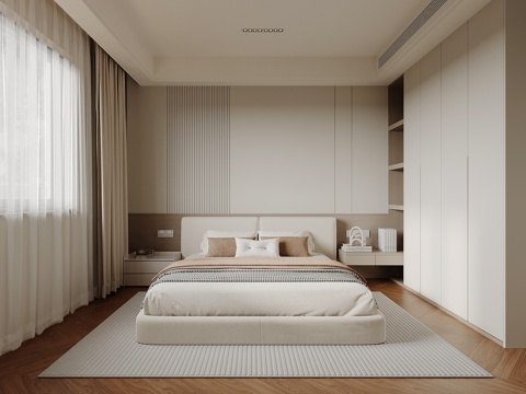 现代卧室 双人床su模型