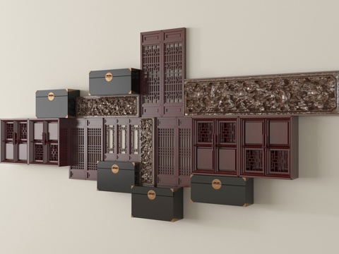 新中式挂件  墙饰挂件 艺术装置su模型