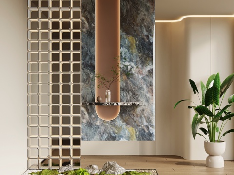 现代意式玄关 玄关背景 玻璃砖墙su模型