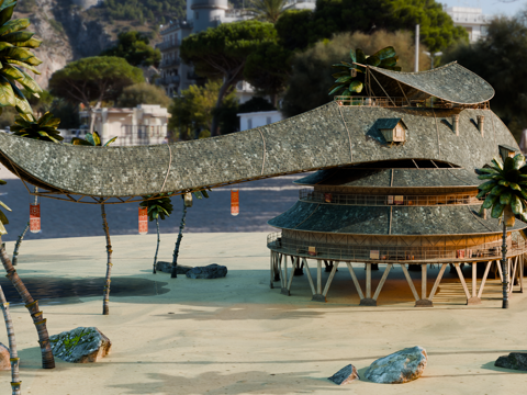 茅草屋 竹屋 木屋 树屋 海景打卡民宿 部落房屋su模型