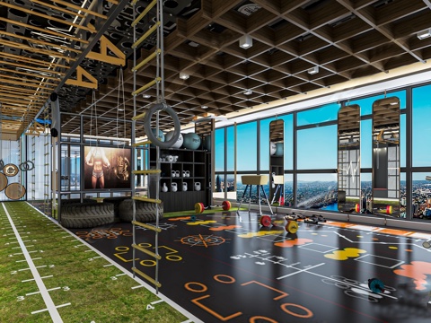 现代健身房 跑步机 健身器材 动感单车 运动器械 轮胎su模型