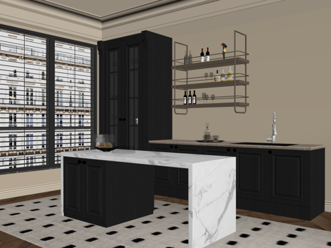 法式酒柜  橱柜 岛台su模型