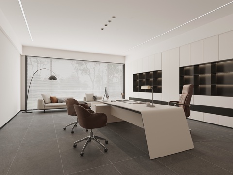 现代经理办公室 办公桌su模型