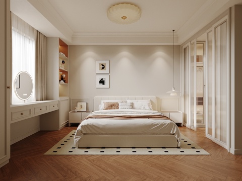 法式卧室 双人床su模型