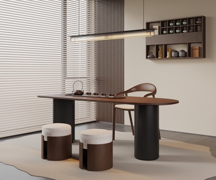 新中式茶桌椅su模型