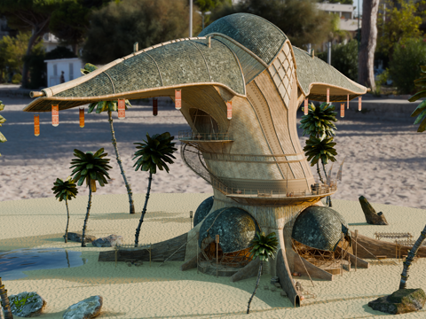 茅草屋 竹屋 木屋 树屋 海景打卡民宿 部落房屋su模型