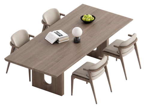 现代原木风餐桌椅组合su模型