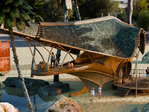 茅草屋 竹屋 木屋 树屋 海景打卡民宿 部落房屋su模型