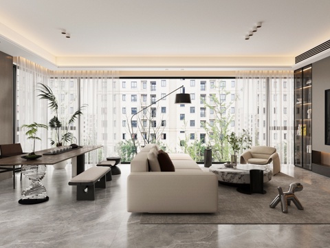 现代意式客餐厅 高级灰客餐厅 横厅客餐厅 轻奢意式客餐厅su模型